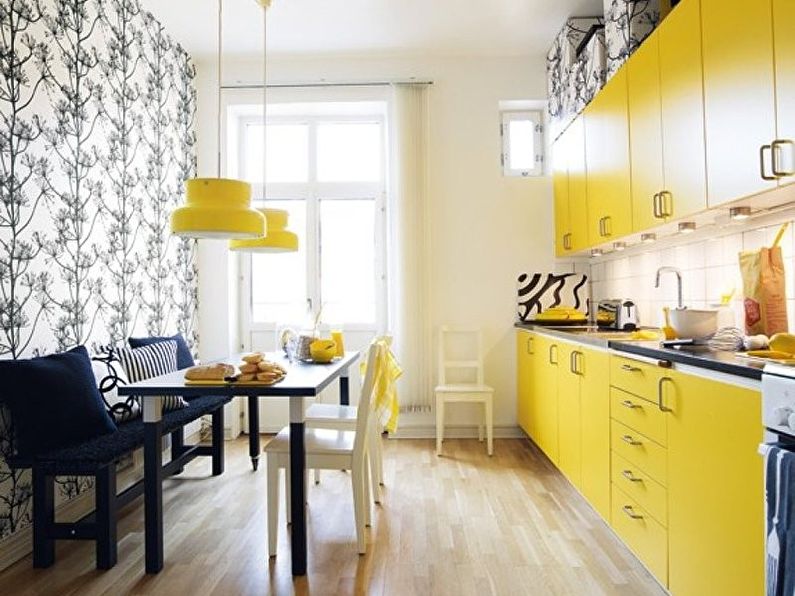 Wallpaper for the yellow kitchen - photo design