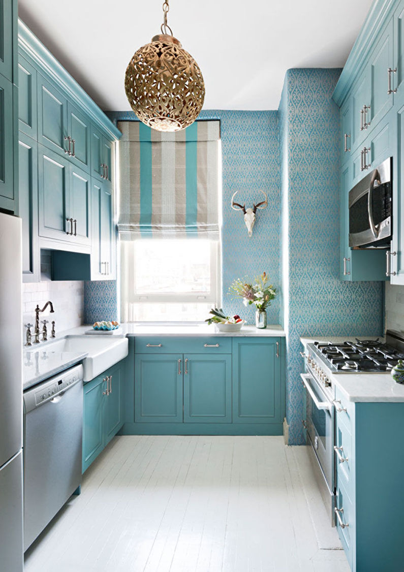 Turquoise behang voor de keuken - design foto