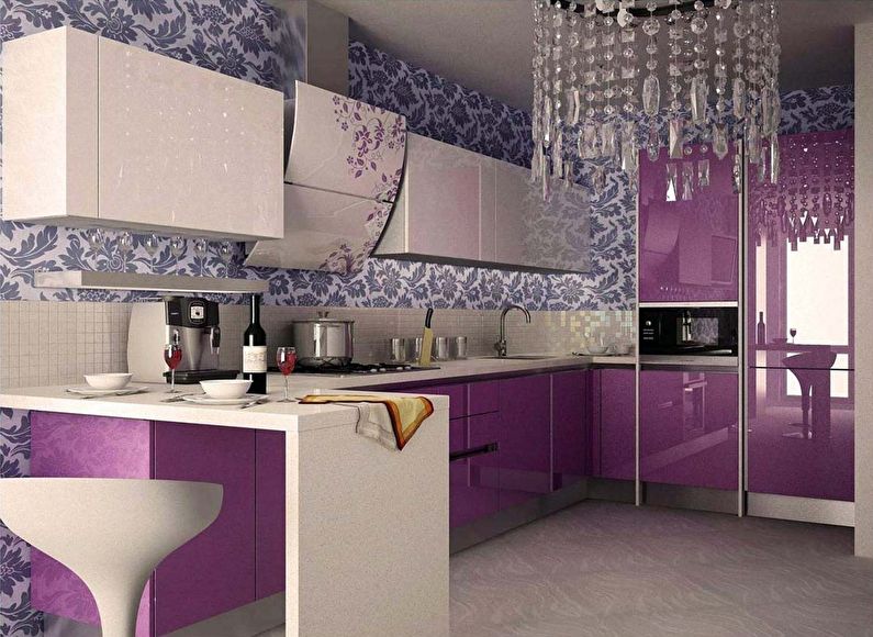 Papel de parede roxo para a cozinha no estilo Art Deco - design da foto