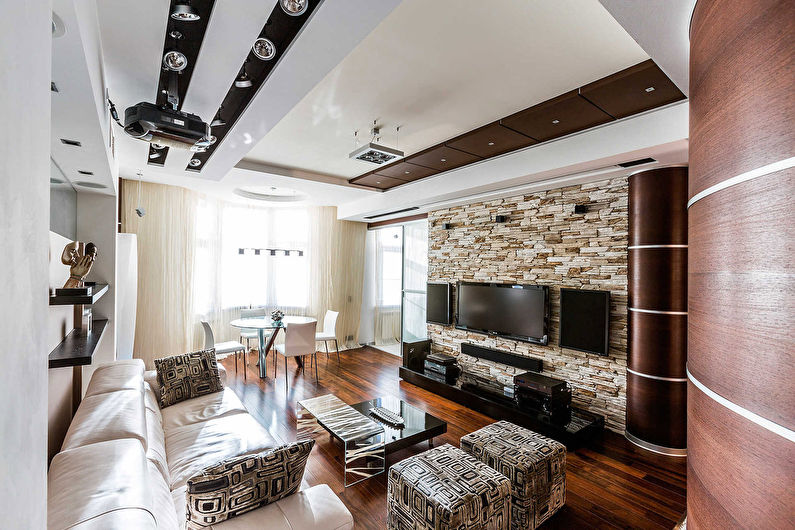 Decorative stone in the living room interior - photo