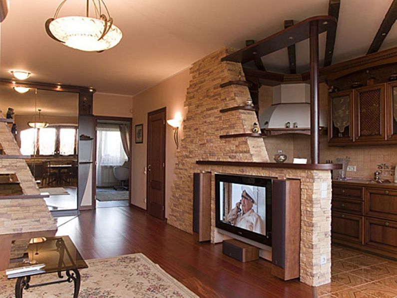 Decorative stone in the living room interior - photo