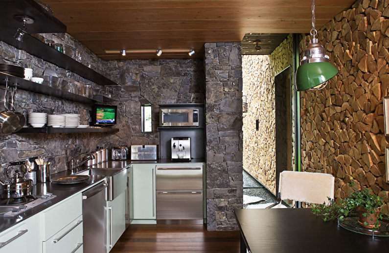 Decorative stone in the interior of the kitchen - photo