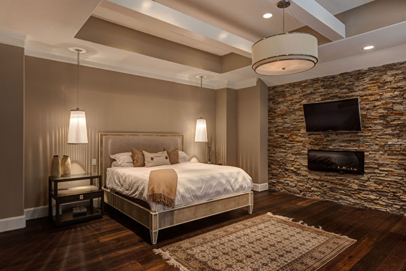 Decorative stone in the bedroom interior - photo