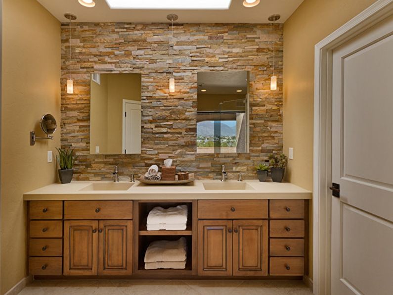 Decorative stone in the interior of the bathroom - photo