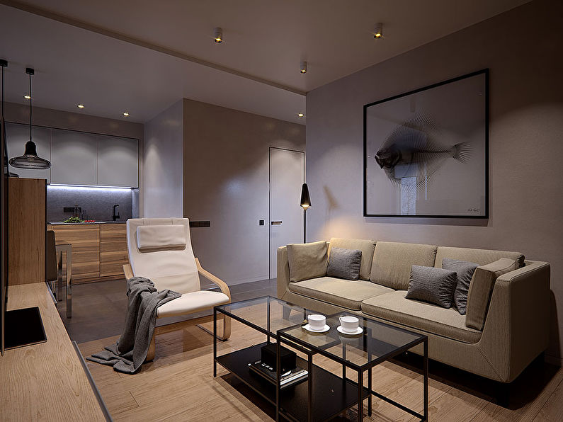 The interior design of the apartment is 50 sq.m. in the Riverside residential complex