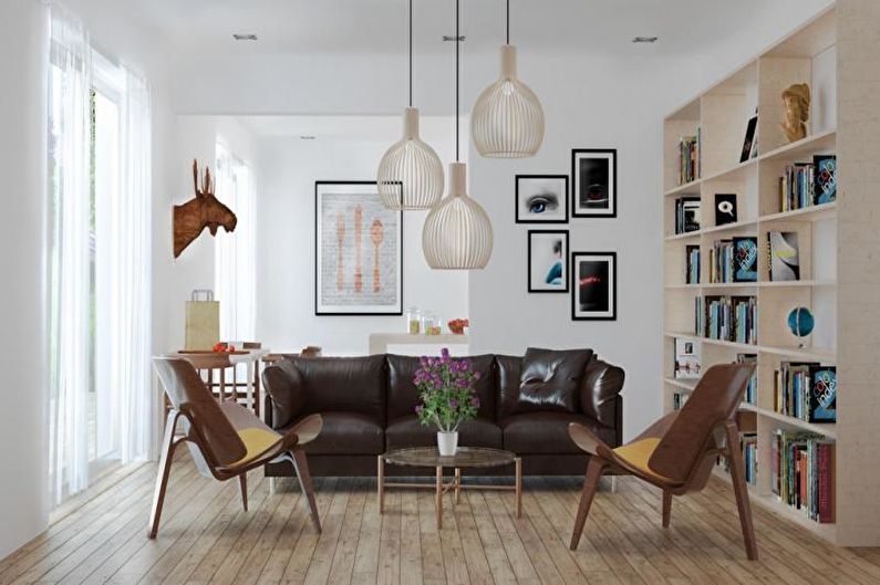 Bruine woonkamer in Scandinavische stijl - Interior Design