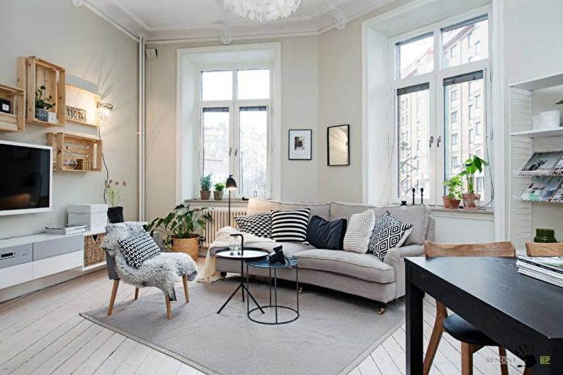 Design interior pentru camera de zi în stil scandinav - fotografie