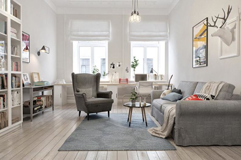 Design interior pentru camera de zi în stil scandinav - fotografie