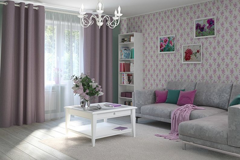 Culoare liliac în interiorul livingului - fotografie de design