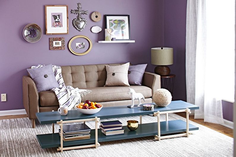 Lilac color in the interior of the living room - Design photo