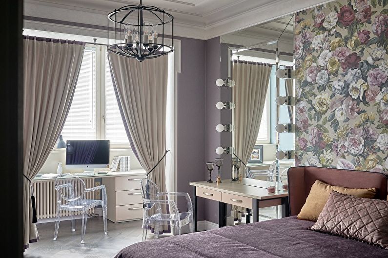 Lilac color in the bedroom interior - Design photo