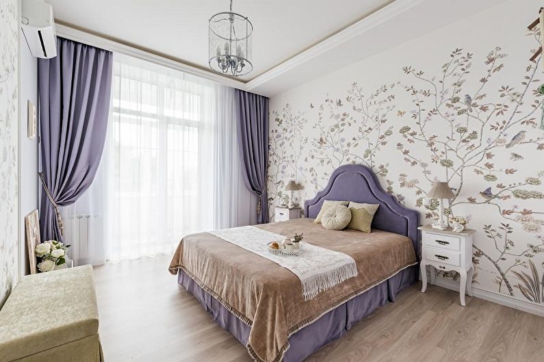 Culoare liliac în interiorul dormitorului - fotografie de design