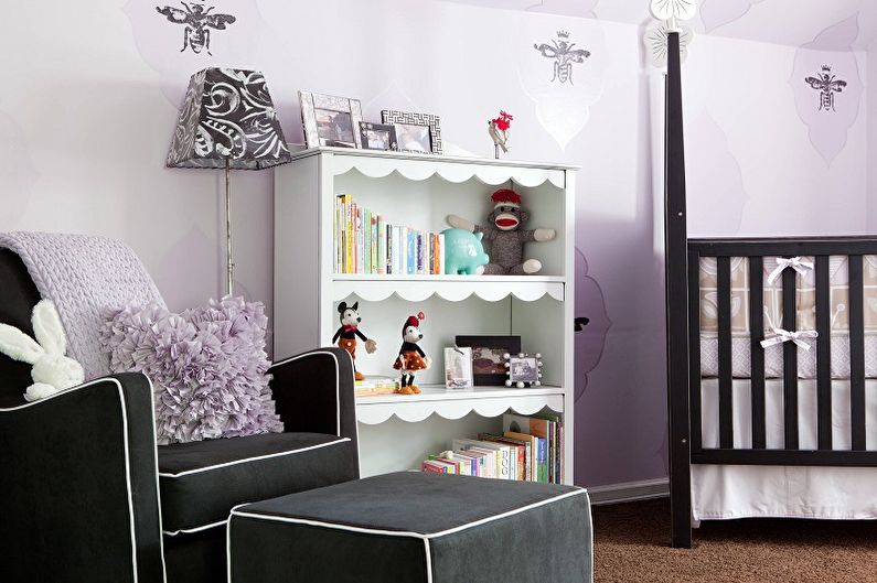 Lilac color in the interior of a children's room - Design photo