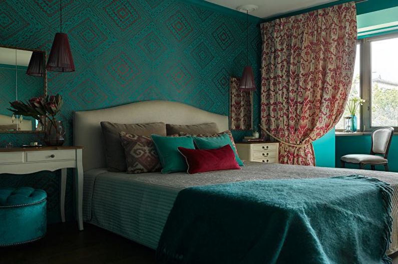 The combination of colors in the interior of the bedroom - Contrast