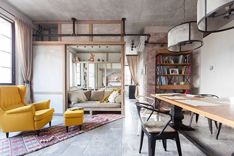 Sala de estar de estilo loft amarillo - Diseño de interiores