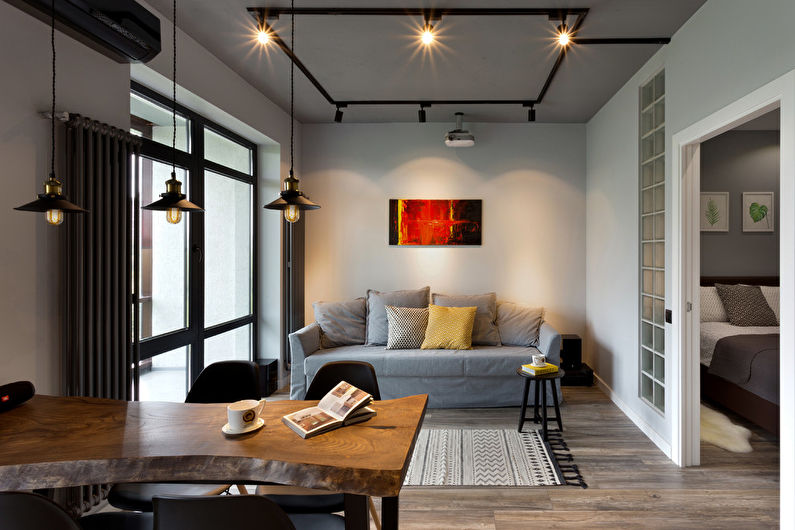 Diseño de interiores de sala de estar de estilo loft - foto