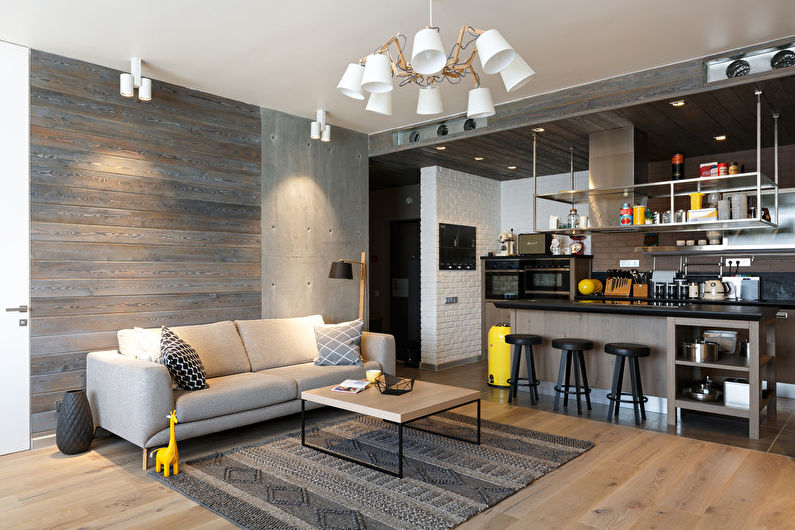 Diseño de interiores de sala de estar de estilo loft - foto