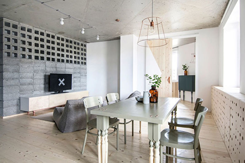 Diseño de interiores de sala de estar de estilo loft - foto