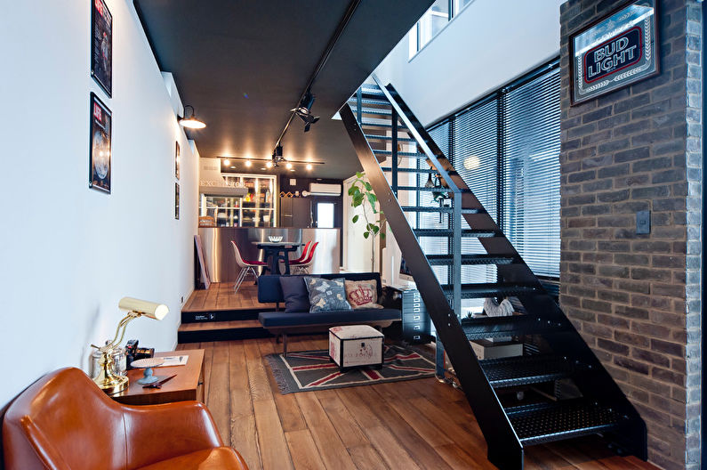 Diseño de interiores de sala de estar de estilo loft - foto