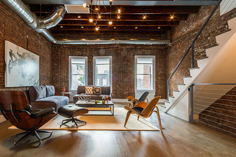 Diseño de interiores de sala de estar de estilo loft - foto