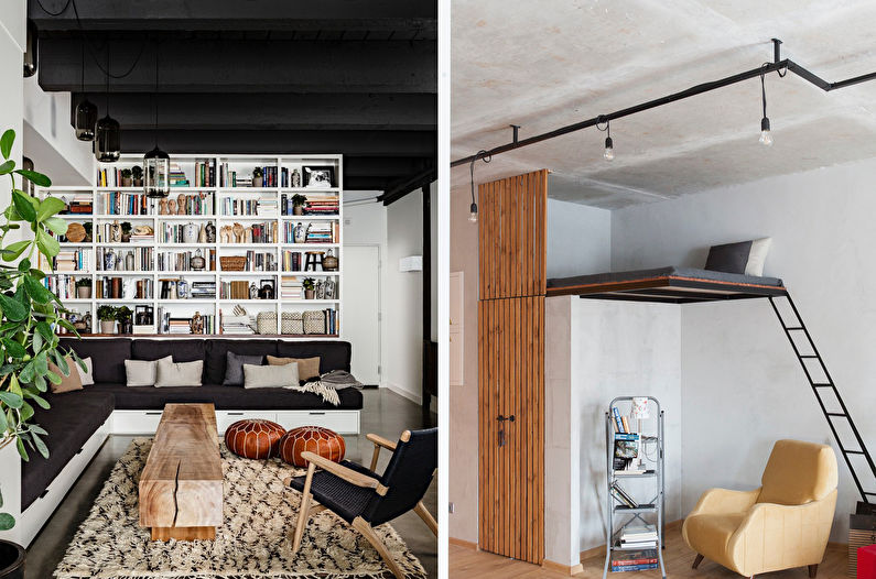 Diseño de interiores de sala de estar de estilo loft - foto