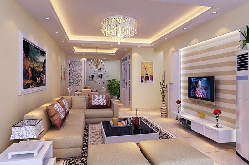 Plasterboard ceiling in the living room