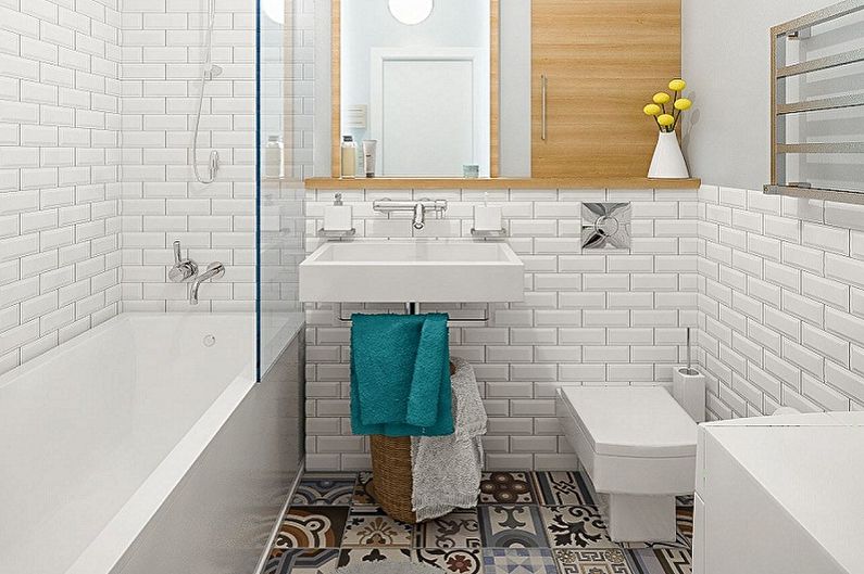 Banyo 3 sq.m. sa estilo ng Scandinavian - Disenyo sa Panloob