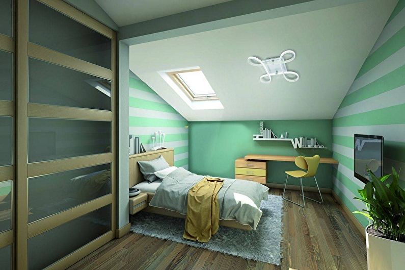 Disenyo ng Attic Bedroom - Dekorasyon sa Wall