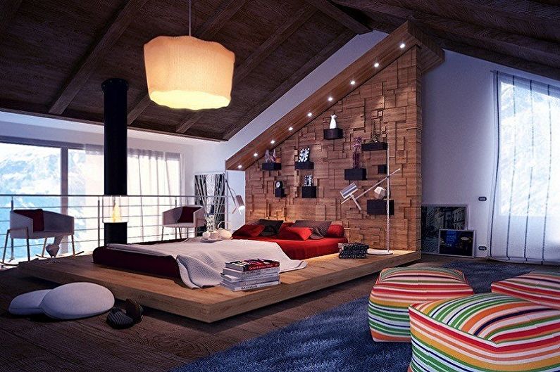 Diseño de interiores de dormitorio ático - foto