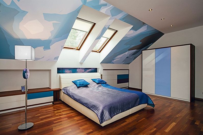 Diseño de interiores de dormitorio ático - foto