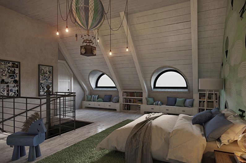 Diseño de interiores de dormitorio ático - foto