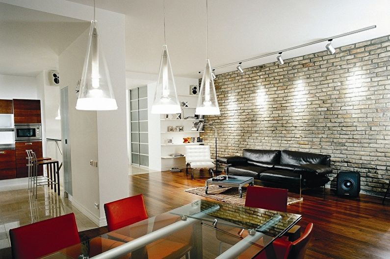 Decorative stone in the interior of the living room