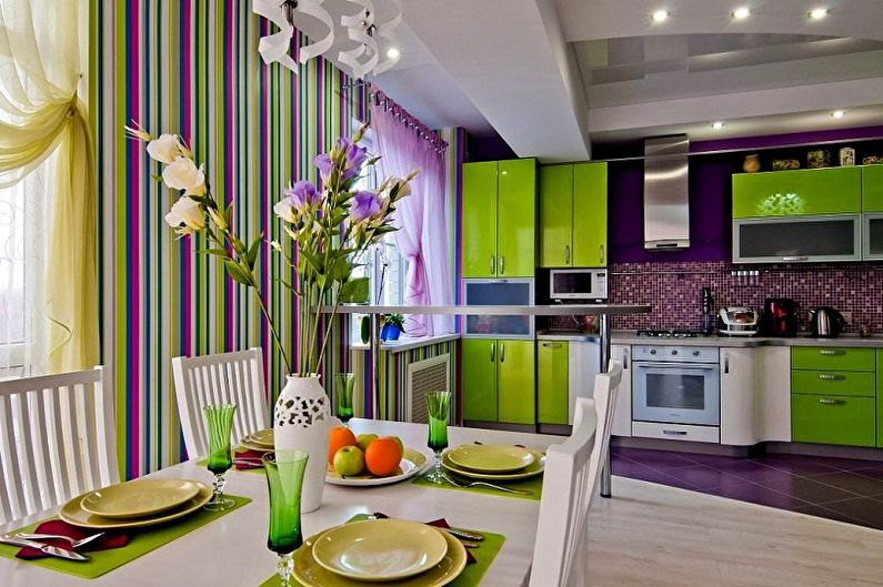 Color wallpaper for the kitchen - photos and ideas