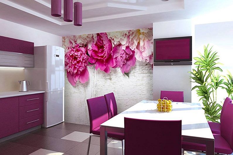 Color wallpaper for the kitchen - photos and ideas