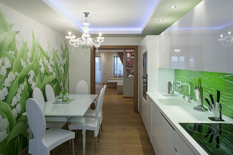 White and Green Kitchen Design - Ceiling Finish