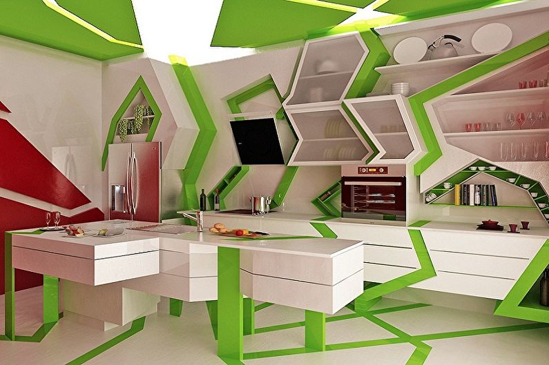 Diseño de cocina blanco y verde - Muebles