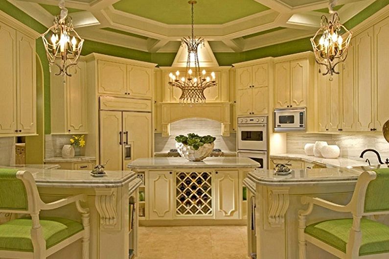 Cocina blanca-verde en un estilo clásico - Diseño de interiores