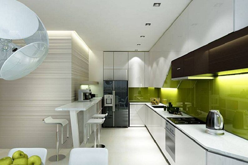 Cozinha branco-verde no estilo do minimalismo - Design de Interiores