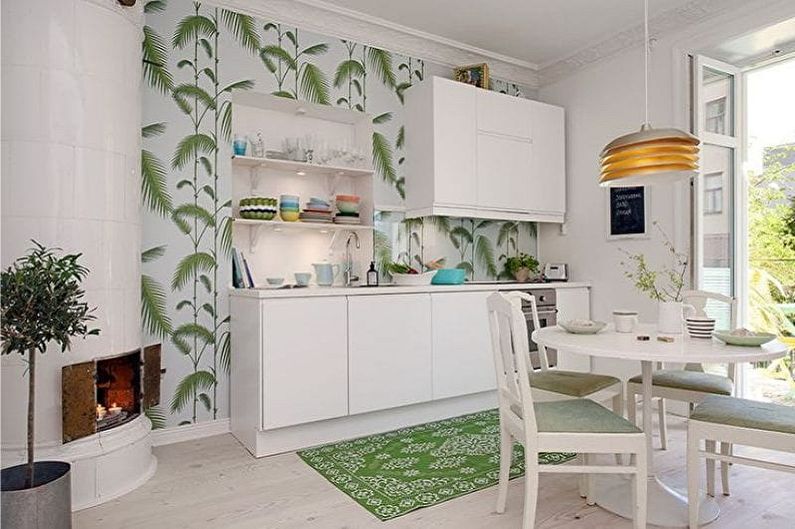 Diseño interior de una cocina blanco-verde - foto