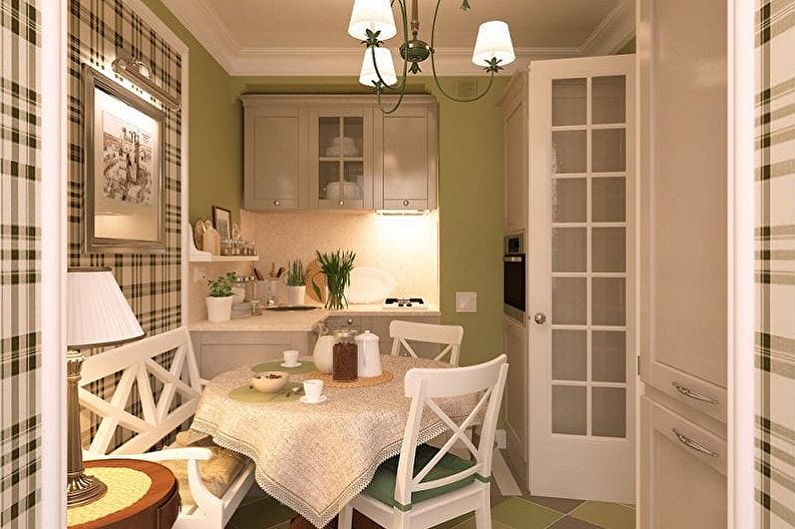 Design de interiores de uma cozinha branco-verde - foto