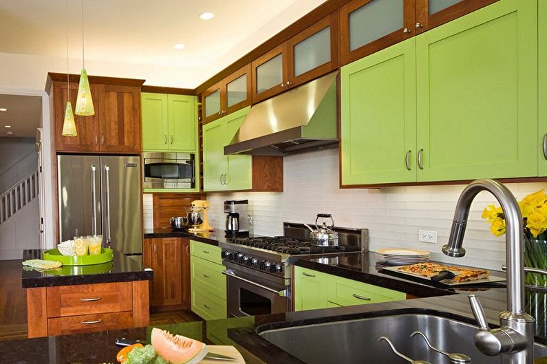 Interior design of a white-green kitchen - photo