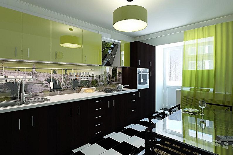 Interior design of a white-green kitchen - photo