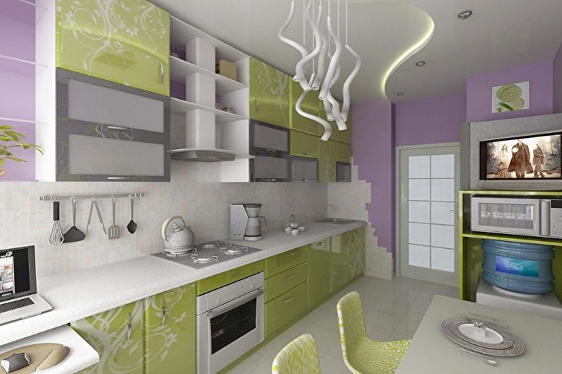 Interior design of a white-green kitchen - photo