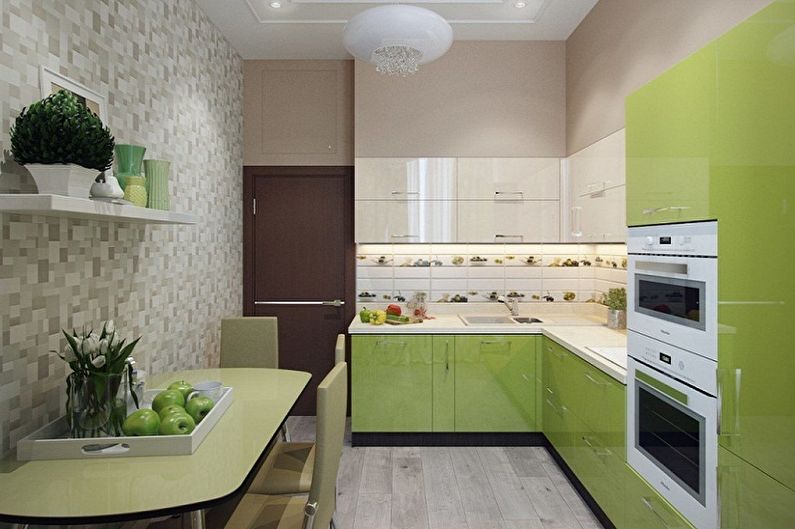 Interior design of a white-green kitchen - photo