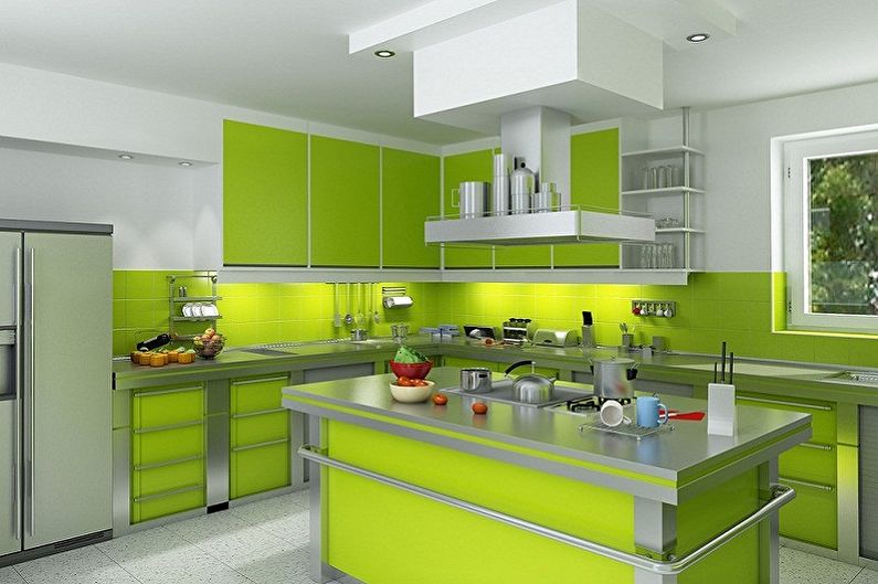 Interior design of a white-green kitchen - photo