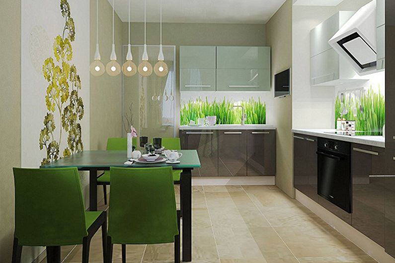 Design de interiores de uma cozinha branco-verde - foto