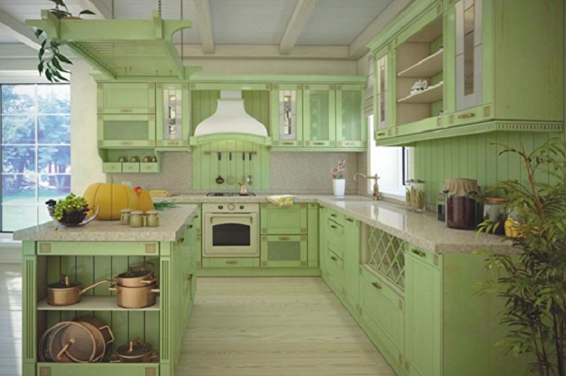 Diseño interior de una cocina blanco-verde - foto