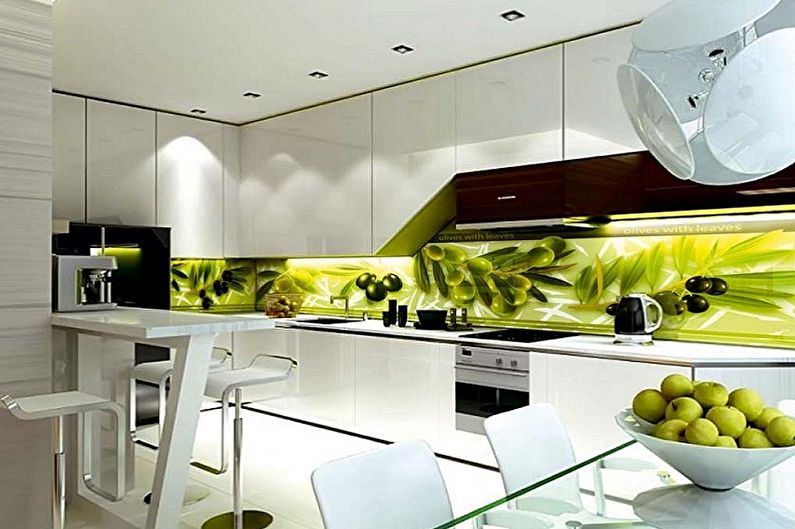 Interior design of a white-green kitchen - photo