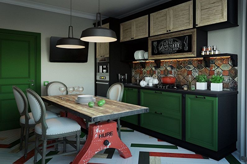 Design de interiores de uma cozinha branco-verde - foto