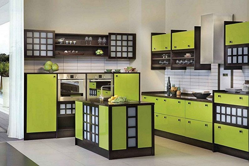 Groene keuken in Japanse stijl - interieur